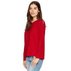 Kensie Blouse Red Split Sleeves Pullover Top New